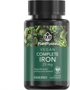 PlantFusion Vegan Suplimente de fier de la, Premium pe bază de plante Suplimente de fier pentru femei și bărbați (25mg), Plus Folate & B12, 90 Capsule vegetale