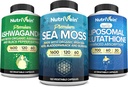 Nutrivein Premium Irish Sea Moss Capsules, Ashwagandha, și Liposomal Glutatione Suplimentul Bundle: Sea Moss, redus Glutatione, & Ashwagandha Suplimente pentru Imunitate, Mood, Digestion, & Detox