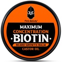 Beard Balm, 2X Concentration Biotin, cu ulei de Castor și uleiuri de argan & Jojoba, promovează creșterea barbelor, stiluri, întărește și înmoaie barbă & mustațe, 2 Ounce