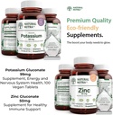Nutra naturale Potasiu Gluconat 99 mg și zinc Gluconat 50 mg Suplimente ajută la menținerea imunitatea și nivelul de energie, gluten gratuit, esențiale pentru o sănătate bună.