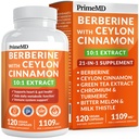 21-in-1 Berberine Supliment cu Ceylon Scorțișoară cu crom, bitter Melon și extract de ceai verde și extract de piper negru 5X pentru suport energetic și metabolic cu 5279 mg (120 ct, pachet de 1)
