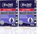 Bio360 Adult Daily Probiotic Supliment pentru femei și bărbați, 30 Miliarde CFU, 10 tulpini, fibre prebiotice organice, Digestive & Imune Health, Constipație ocazională, diaree și balonare, 30CT (2 ambalaj)