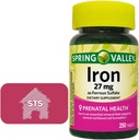 Spring Valley Iron sub formă de sulfat feros 27 mg, 250 Conte + autocolant STS Home.