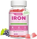 Suplimentul Vegan de fier Gummies pentru femei si barbati, anemie, Blood Builder & Energie Suport pentru deficit de fier, cu vitamina C, A, B Complex, Folate, Root, CoQ10, Zinc, Zahăr gratuit, 60 Conte