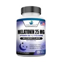 Melatonina 25 mg pe o tabletă, 120 comprimat masticabil cu L- Theanin & Vitamina B-6, susține ciclu de somn sănătos , promovează somn calmant și odihnitor, Vegan, NON OMG, Made In USA