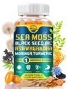 Nature's live Organic Sea Moss Softgels, with Black Seed Oil, Ashwagandha, Bladderwrack, Ginger, Brodock Root, Manuka Honey, Scorțișoară pentru Immune System, Skin, Energy, 90 Softgels, 1 Pack