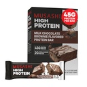 USASHI High Proteine Bar, 45g Proteine, 2g Total Sugars, Lapte Ciocolata Brownie, Post Antrenament și proteine Snack On The Go, 12 Pachet de 3.2oz (90g) Baruri