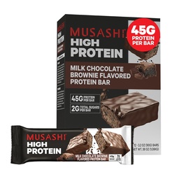 USASHI High Proteine Bar, 45g Proteine, 2g Total Sugars, Lapte Ciocolata Brownie, Post Antrenament și proteine Snack On The Go, 12 Pachet de 3.2oz (90g) Baruri