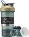 BlenderBottle Shaker Sticla cu Organizator de pastile și depozitare pentru pulbere de proteine, Classic V2 ProStatk System, 22-Ounce, Tan