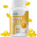Vitamina D3 K2 cu ulei MCT, vitamina D3 5000 UI și K2 100mcg, Formula 2 din 1 pentru sănătatea oaselor și a inimii, Gluten gratuit - 60 Softgels conte