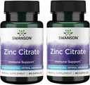 Citrat de zinc Swanson - Suplimentul mineral de promovare Viziune sănătoasă și sistemul imunitar Sănătate - Formula naturală de susținere a wellness generală - (60 capsule, 50 mg fiecare) (2 ambalaj)
