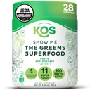 KOS Organic Super Greens Powder Erythritol Free - Pe bază de plante Superfood Amestec cu Spirulina, Chlorella & Wheatgrass - USDA Certified Organic, Green Juice Smoothie - Apple Flavor - 28 Servings