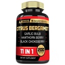 11in1 Citrus Bergamot Supliment 1000mg cu frunze de măsline, Hawthorn Berry, Guggul, Usturoi, şi mai mult - Suport Imunitate, Circulatory System & Global Health - 200 Capsule