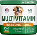 Vitamine de câine + Glucosamină - Multivitamine masticabile + Probiotice, Omega - Hip & Suport comun, Skin & Coat, Sănătatea gutei - Adult & Senior - Rasă mare și mică - 120 Chews