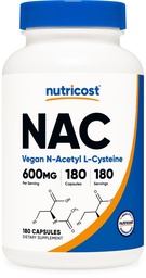 Nutricost N-Acetyl L-Cysteine (NAC) 600 mg, 180 capsule - non-GMO, gluten liber