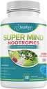 Super Minte - Nootrops Îmbunătățitor cognitiv - Boost Creier Supliment cu ingrediente naturale - Bacopa Monnieri - Rhodiola Rosea - Ginkgo Biloba - Vitamina B12-60 Capsule Vegan realizate în Statele Unite ale Americii