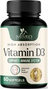 Suplimentul D3 5000 UI (125 mcg) - Vitamine extra-rezistenta D-3 Softgels dietetice pentru oase, dinti, sanatate musculara si suport imunitar, absorbtie rapida Mini D Softgel, Non-GMO, Gluten Free - 60 Conte
