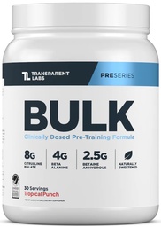 Labs Transparent Bulk Pre Workout pulbere - îndulcit natural avansat Formula de pregătire prealabilă pentru construirea musculare și de putere - 30 serviri, Tropical Punch