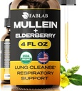 FabLab Mullein Leaf Extract cu Elderberry 4 Fl Oz - Made in USA - Drops for Better Lung - Mullein Tincture for Lung Detox - Bronchial Cleanse for Smokers - Respirator Herbal Supplement