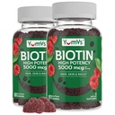 Gume de YumVs Biotin 5000mcg - Aroma de zmeură lucioasă - Gume mai groase de creștere a părului pentru femei sau bărbați - păr, piele și unghii Vitamine - Guma de par - Suplimentul Biotina vegetarian (60 CT, 2pk)