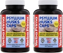 Yerba Prima Psyllium Husks Caps 180 capace (Pachetul de 2) - Suplimentul natural de fibre și Colon Cleanse - Sanatate Gut - non-GMO Gluten gratuit