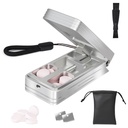 Pilula Cutter pentru pastile mici și mici, Professional Aluminum Pill Splitter cu dispozitiv de centrare automată și 2 Lame de oțel inoxidabil înlocuibile, Pilulă portabilă Splitter cu PU Case (Argint)