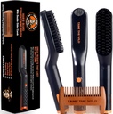 TAME The Wild Beard Brush and Beard Streener for Men - Ionic Heated Comb with 3 Ajustable Temps - Wooden Beard Comb for Grooming - Anti-Scald Safety - for All Hair types