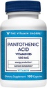 Acidul pantonic de vitamina Shoppe 500MG, cu vitamina B5, susține producția de energie și păr, piele, unghii, o dată pe zi (100 capsule)