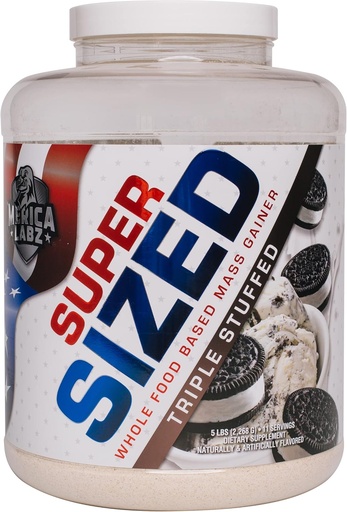 'Merica Labz Super Sized Whole Food Based Mass Gainer cu 46g de proteine, Include Digestive Enyzmes pentru Easy Digestion, 5 lbs (Triple Stuffed)