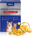 Wellix Pure Omega 3 ulei de pește pentru câini și pisici, piele și strat Supliment pentru vărsare, promovează inima, piele, haina, comun, & Immune Health, peste 95% Omega 3, bogat în EPA + DHA, 60 Softgels