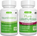 Neuroechilibrul zincului, magneziul şi vitamina B6 + Folatul pur 400mcg Vegan Bundle, Picolinatul de zinc, 24 mg, Magneziu fără oxid şi vitamina B6 + L-metilfolat optimizat, de Igennus