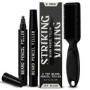 Filler viking cu barbă pentru bărbați - pachet de 2, Jet Black - Pen cu barbă rezistentă la apă - 4 ponturi pentru reparații Gap & Barber Pen - Periuță moale & Pen Filler