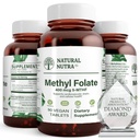 Natural Nutra Active de metil Folate Supliment cu Quatre folic, Suport inima si sanatatea corpului, Ajuta la sanatatea creierului, Imbunatatirea vibratii pozitive, Ajuta la reducerea os-tired, B9, 90 Vegan tablete (Pachet de 2)