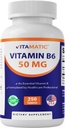 Vitamina Vitamatic B6 (Pyridoxine HCI), comprimate vegetariene 50 mg 250 - promovează producerea de energie, stimulează metabolismul și sprijinul pentru sănătate imună