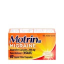 Motrin IB Migrene Relief Gel Capsule lichide cu 200 mg Ibuprofen per capsulă, Migrenă Rapidă şi eficientă Medicină pentru cefalee cu durere AINS Reliever Ibuprofen, Cafeină- fără, 80 ct