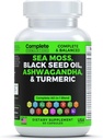 Sea Moss Supliment Blend cu Black Seed Oil Ashwagandha Turmeric Bladderwrack, Braddock & Vitamina C & D3 cu Elderberry Manuka Dandelion Yellow Dock Iod