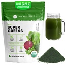 Kate Naturals Organic Super Greens Powder. Zilnic Greens Superfood Blend cu Probiotice & Fibră pentru Smoothies și suc (30 Servings, 8oz, Natural)