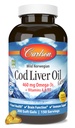 Carlson - Cod Ulei de ficat, 460 mg Omega-3s + Vitamine A & D3, ulei de cod arctic sălbatic capturat, capsule nordice de ulei de pește, Lemon, 300 Softgels