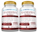 Stiinta aprobata Anemiaprin - fier absorbant, vitamina C - Blând pe stomac - 380 capsule - 6 luni de aprovizionare - non-GMO, Vegan