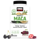 Force FACTOR Perfect Maca, Maca Root și DIM Supliment cu Saffron pentru a stimula energie și stare de spirit, cu galben și negru Maca, vitamine, minerale, și antioxidanți, Aroma de cireșe întunecate, 60 Chews moale