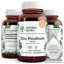 Picolinat natural de zinc Nutra 30 mg, Dublu de putere, crud și pur, extrem de biodisponibil supliment pentru creștere și sprijin imunitar, ajută la promovarea sănătății pielii, ajută la susținerea sistemului metabolic 100 capsule