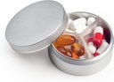 Caz Pilula mica 3 Compartimente, Metal Round cutie pilula portabila, rezistent la apa Organizator Pilula de călătorie, Pocket Purse Medicina Detinator de vitamine EDC Container (Silver)
