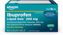 Îngrijire de bază Ibuprofen lichid Gels 200 mg, Relieiver durere / Reductor Fever lichid capsule umplute, pentru durere de cap, dureri de dinți, dureri de spate, Crampe menstruale și mai mult, 160 Conte