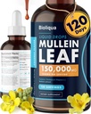 Bioliqua Mullein picături pentru plămâni - concentraţie mare de 150.000 mg per 4fl oz Tincture - 120 Serviri la 1,250 mg pe doză - Lung Detox & Bronchial Cleanse - Aromă de cocos