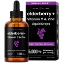 NutraChamps Organic Elderberry Syrup - 5000 mg extract de elderberry cu vitamina C & Zinc - Black Elderberry Picături lichide - Sugar-Free Imunity Booster, Vegan, Gluten-Free