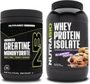 NutraBio Creatina Monohidrat, Nearomate, 300g și Whey Proteine Izolat, Blueberry Muffin, Supliment Bundle - Energie musculară, Lean musculare de creștere, recuperare, și puterea