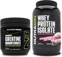 NutraBio Creatina Monohidrat, Nearomat, 150g și Whey Proteine Izolat, Căpșuni înghețată, Supliment Bundle - Energie musculară, Lean musculare creștere, recuperare, și puterea