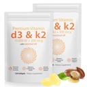 D3 K2 Vitamina 10000 UI - 240 Virgin Coconut Oil Softgels, 2 din 1 Vitamina D & K Complex Supplement Softgel - Immune Support and Calciu Absorbtion, Bone and Heart Health (240 Count (Pachet de 2))
