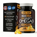 Putere triplă Omega 3 Suplimente de ulei de pește, ulei de pește de mare EPA Omega 3 Suplimente, EPA și DHA Omega3 Acidi grași cu vitamina D, supliment Omega3 de mare potențial, 120 Softgels, Nearomat