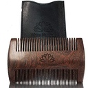 Alb Naturals Beard Comb pentru bărbați, lemn natural de sandale din lemn, dinți cu acțiune dublă Fine, lemn de sandale premium manual, perfect pentru balsamuri și uleiuri, include PU din piele, dimensiunea buzunar